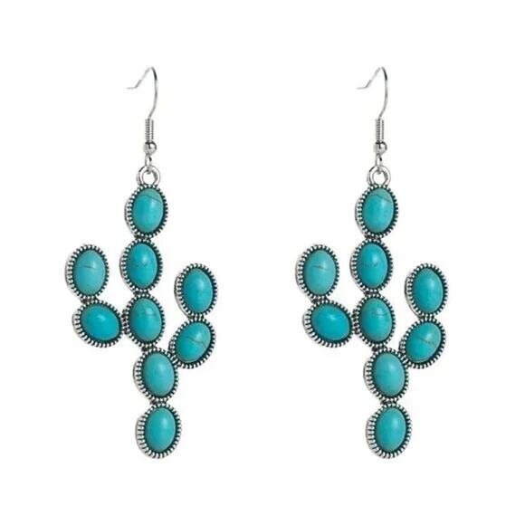 NEW Boho Turquoise Beaded Cactus Drop Earrings French Wire Hook Clay Drop A0138 - Picture 10 of 15